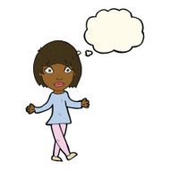 cartoon surprised woman with thought bubble N185
