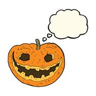 cartoon spooky pumpkin with thought bubble N16