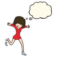 cartoon woman kicking off sock with thought bubble N7