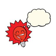 happy flashing red light bulb cartoon with thought bubble N7