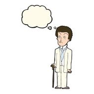 cartoon unhappy gentleman with thought bubble N8