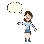 cartoon woman making hand gesture with thought bubble N7