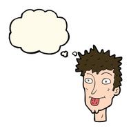 cartoon man sticking out tongue with thought bubble N23