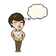 cartoon cool relaxed woman with thought bubble N8