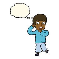 cartoon frightened boy with thought bubble N13