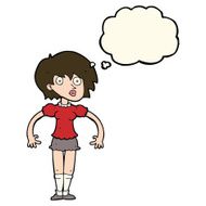 cartoon surprised woman with thought bubble N186