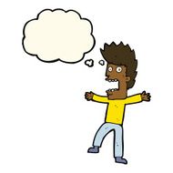 cartoon terrified man with thought bubble N162