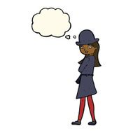 cartoon female spy with thought bubble N21