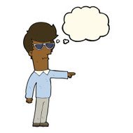 cartoon man in glasses pointing with thought bubble N7
