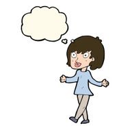 cartoon woman with open arms thought bubble N78
