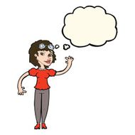 cartoon pilot woman waving with thought bubble N8
