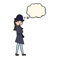 cartoon female spy with thought bubble N22