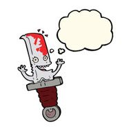 crazy cartoon knife character with thought bubble N7