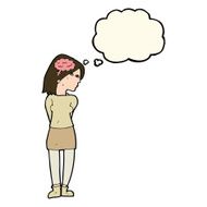 cartoon brainy woman with thought bubble N7
