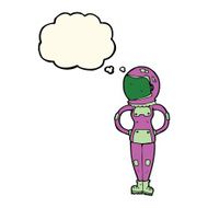 cartoon female astronaut with thought bubble N20