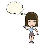 cartoon waving woman with thought bubble N96