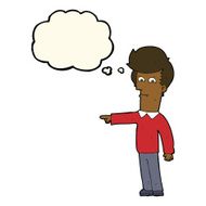 cartoon man pointing with thought bubble N134