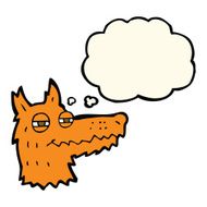 cartoon smug fox face with thought bubble N4