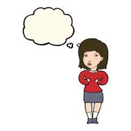 cartoon woman making excuses with thought bubble N14