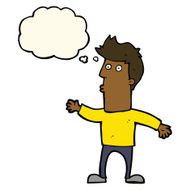 cartoon surprised man with thought bubble N86