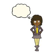 cartoon girl in jacket with thought bubble N7