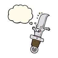 cartoon frightened knife with thought bubble N8