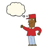 cartoon man punching air with thought bubble N7