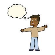 cartoon surprised man with thought bubble N87