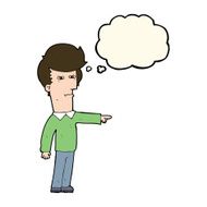cartoon man blaming with thought bubble N8
