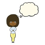 cartoon shy woman with thought bubble N36