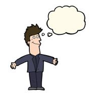 cartoon happy man with thought bubble N345