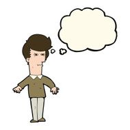 cartoon suspicious man with thought bubble N28