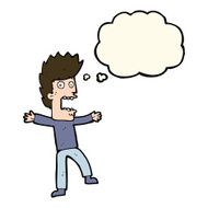 cartoon terrified man with thought bubble N165