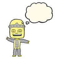 cartoon waving robot with thought bubble N14