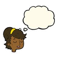 cartoon pretty female face with thought bubble N76