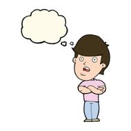 cartoon disappointed man with thought bubble N4