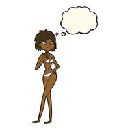 cartoon woman in bikini with thought bubble N43