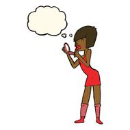 cartoon woman applying lipstick with thought bubble N7