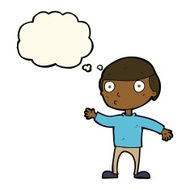 cartoon waving man with thought bubble N28