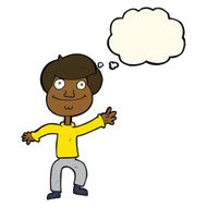 cartoon happy man waving with thought bubble N27
