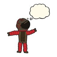 cartoon astronaut reaching with thought bubble N7