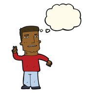 cartoon man giving peace sign with thought bubble N43
