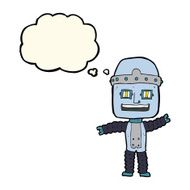 cartoon waving robot with thought bubble N16