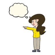 cartoon pretty woman pointing with thought bubble N32