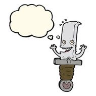 crazy cartoon knife character with thought bubble N8