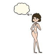 cartoon woman in bikini with thought bubble N44