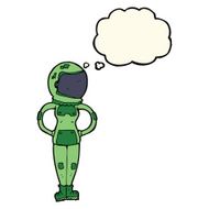 cartoon female astronaut with thought bubble N21