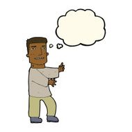 cartoon man gesturing with thought bubble N22