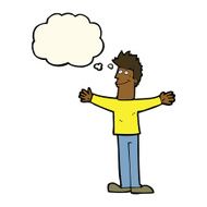 cartoon happy man with thought bubble N349