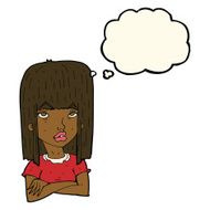 cartoon girl with folded arms thought bubble N7